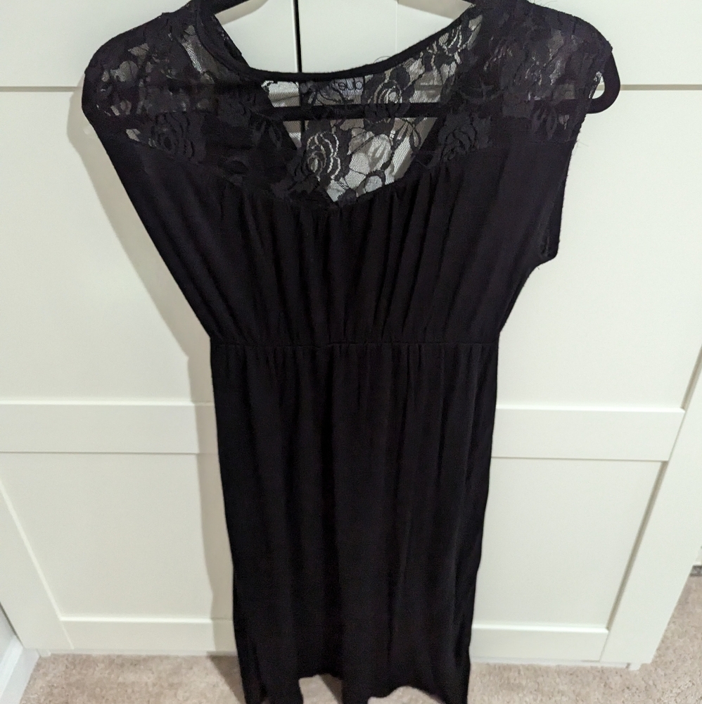 Black maternity dress with lace top